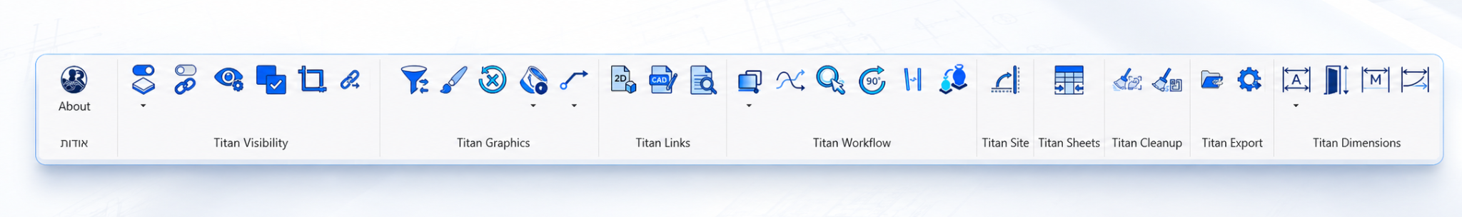 The complete ReviTitan ribbon inside Revit